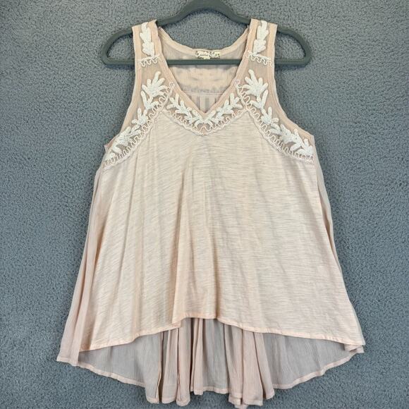 Boho Embroidered Tunic Medium Lagenlook Cottagecore Coquette Gauzy Flowy Tank - Picture 1 of 9